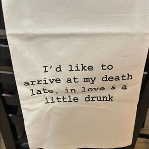 Embroidered Quote Tea Towel - White with Black Text